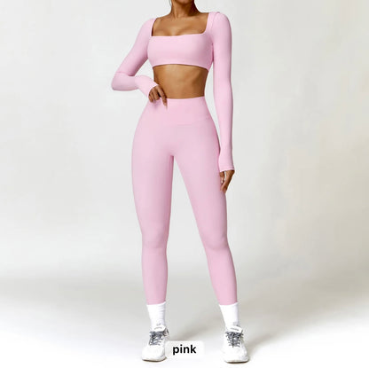 open lace back dress Pilates Wrap & Flare Set (Color: Ballet Pink)